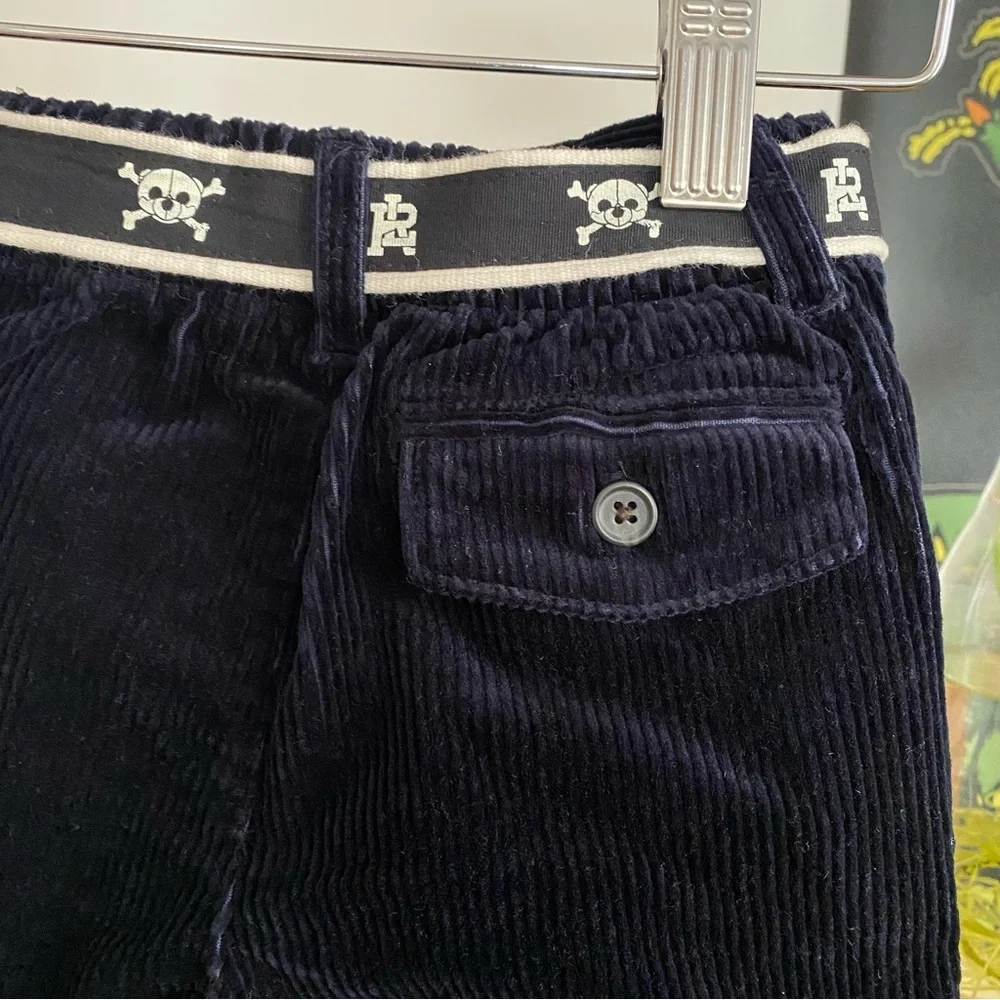Ralph Lauren Navy Blue Corduroy Pants With Skull Logo Belt 24 months